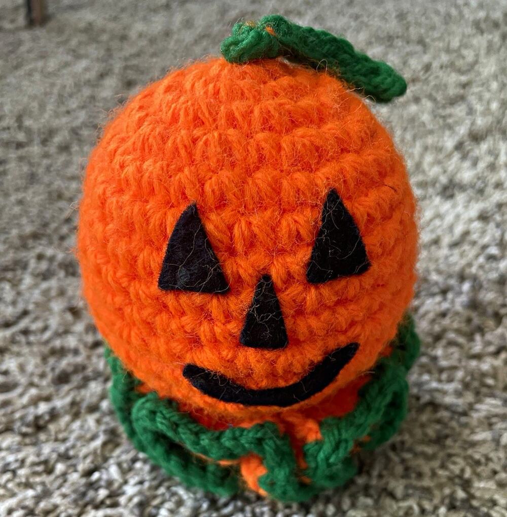 Vintage Handmade Crochet Jack-O-Lantern Pumpkin Halloween Decor